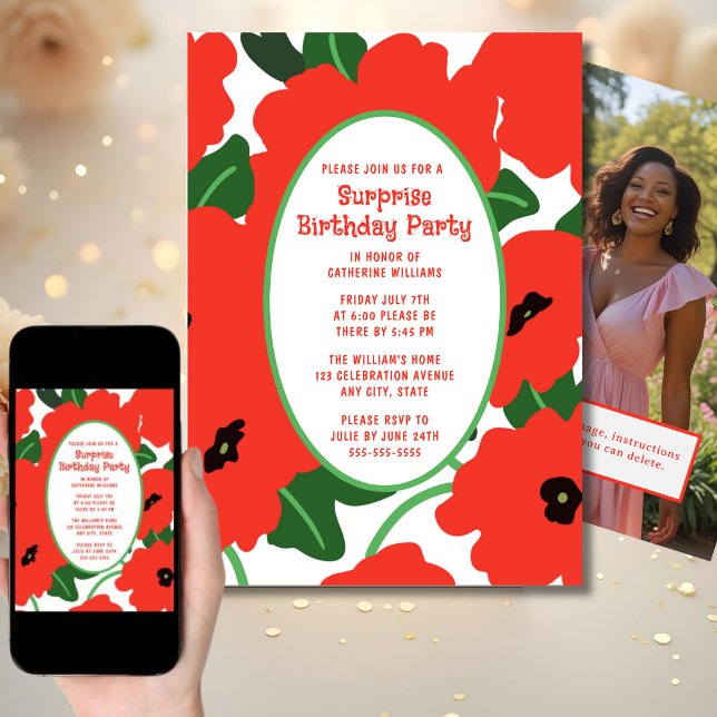 Surprise Birthday Party Invitation Any Age Floral (Creator Uploaded)
