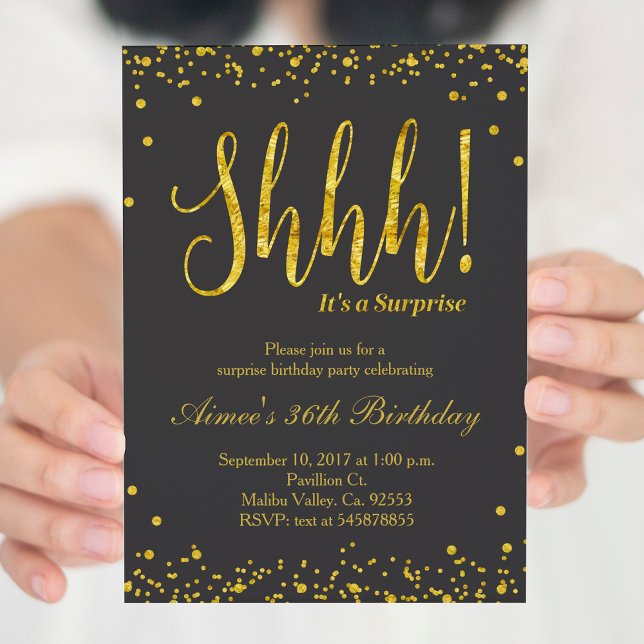 Surprise Birthday Party Invitation Black Gold (Creator Uploaded)