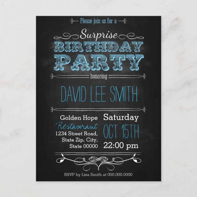 Surprise Birthday Party Invitation Postcard (Front)
