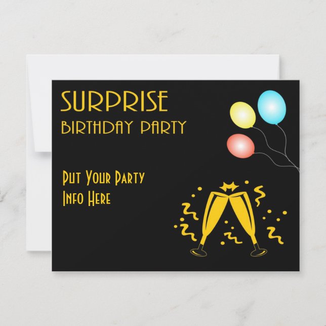 Surprise Birthday Party Invite Customisable Text (Front)