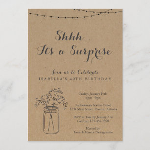 Surprise Birthday Party Invite -Rustic Kraft Paper