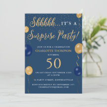 Surprise  Birthday Party Navy Blue Gold Balloons