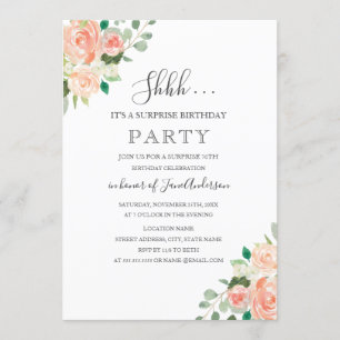 Surprise Birthday Party Peach Floral Invitation