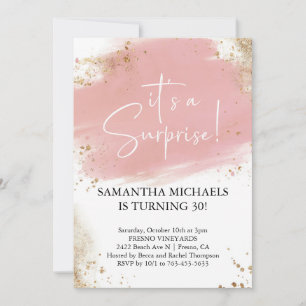 Surprise Birthday Party pink and gold Watercolor Invitation
