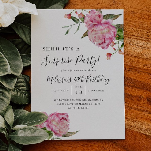 Surprise Birthday Party Pink Floral Invitation (Creator Uploaded)