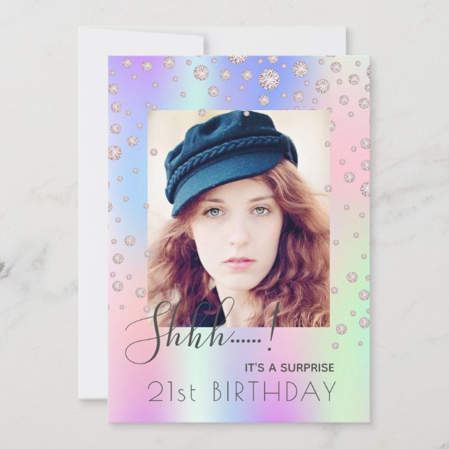 Surprise Birthday party pink purple diamonds photo Invitation (Front)