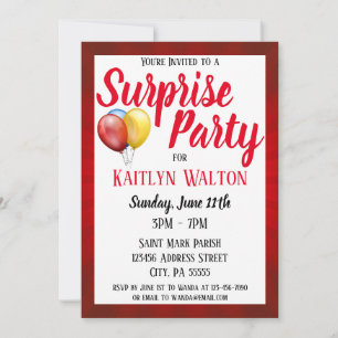 Surprise Birthday Party Red Sunburst Invitation