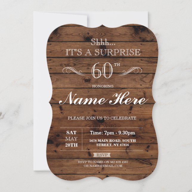 SURPRISE Birthday Party Rustic Wood Any Age Invitation (Front)