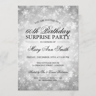 Surprise Birthday Party Silver Winter Wonderland Invitation
