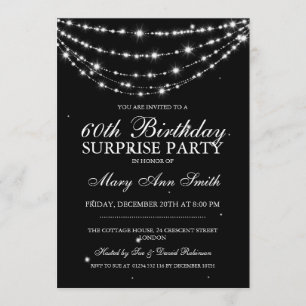 Surprise Birthday Party Sparkling Chain Black Invitation