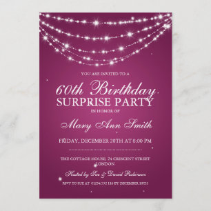 Surprise Birthday Party Sparkling Chain Pink Invitation