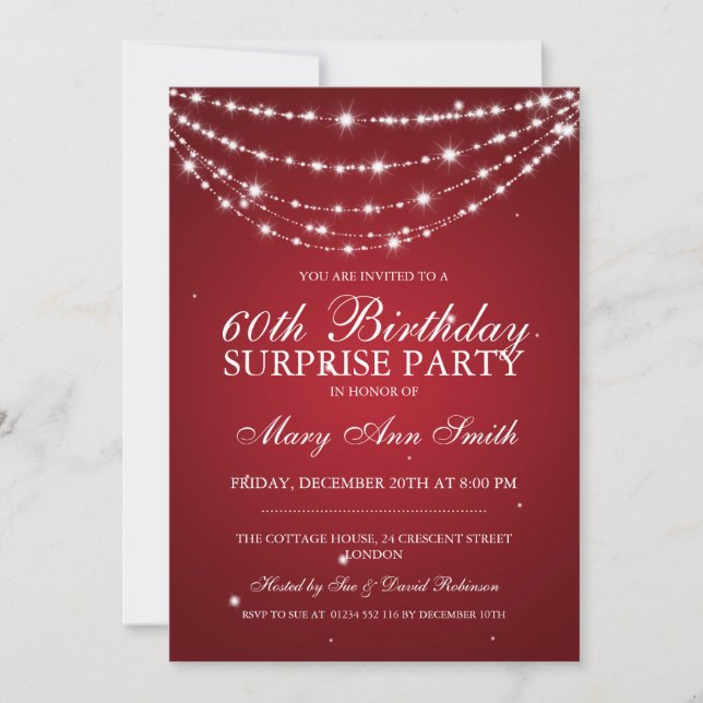 Surprise Birthday Party Sparkling Chain Red Invitation (Front)