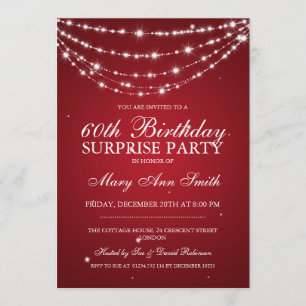 Surprise Birthday Party Sparkling Chain Red Invitation
