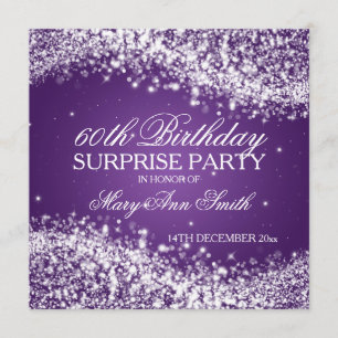 Surprise Birthday Party Sparkling Wave Purple Invitation