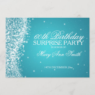 Surprise Birthday Party Sparkling Wave Turquoise Invitation
