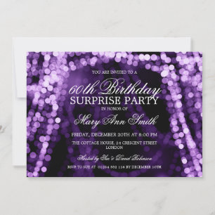 Surprise Birthday Party String Lights Purple Invitation