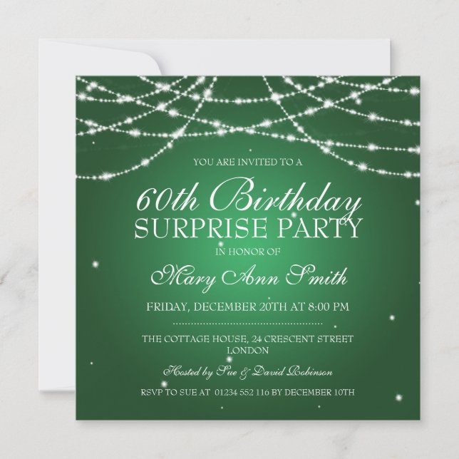Surprise Birthday Party String of Stars Green Invitation (Front)