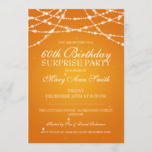 Surprise Birthday Party String of Stars Orange Invitation