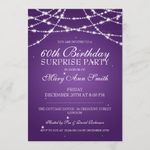 Surprise Birthday Party String of Stars Purple Invitation