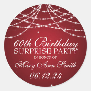 Surprise Birthday Party String of Stars Red Classic Round Sticker