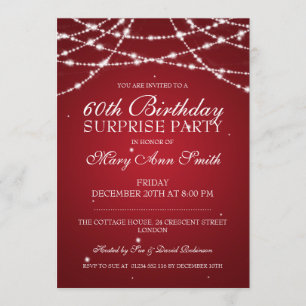 Surprise Birthday Party String of Stars Red Invitation