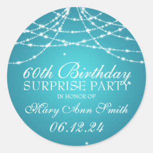 Surprise Birthday Party String of Stars Turquoise Classic Round Sticker
