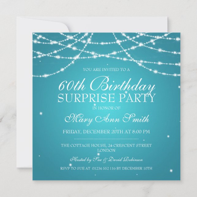 Surprise Birthday Party String of Stars Turquoise Invitation (Front)