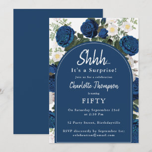 Surprise Birthday Party Watercolor Blue Roses Invitation
