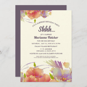 Surprise Birthday Party. Watercolor Floral Invites