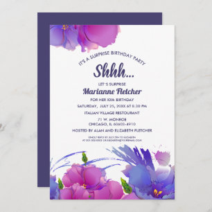 Surprise Birthday Party. Watercolor Floral Invites
