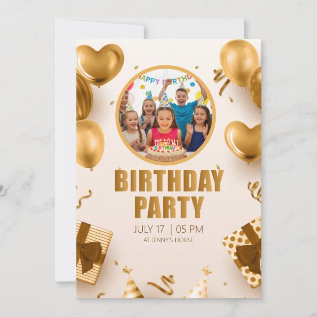 Surprise birthday party with a rose gold design invitation (Front)