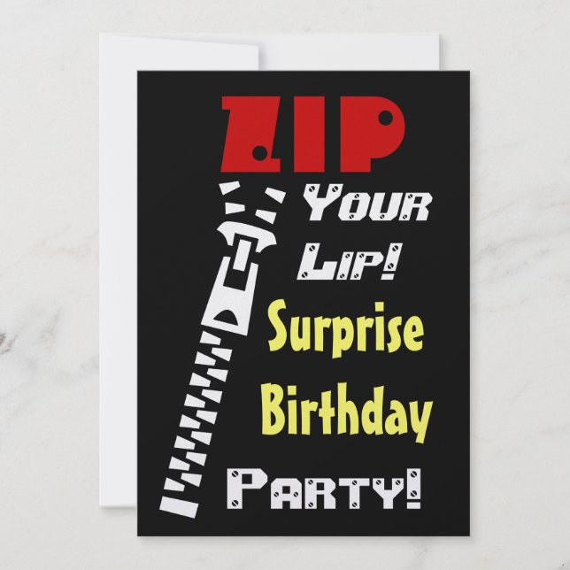 SURPRISE Birthday Party Zip Your Lip Template (Front)