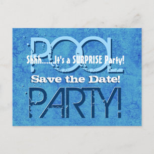 SURPRISE Birthday Pool Party Save the Date V064 Announcement Postcard