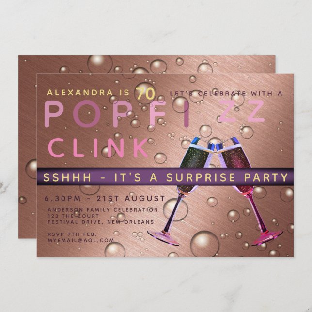 Surprise Birthday Rose Gold Champagne ANY AGE Invitation (Front/Back)