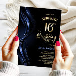 Surprise Black Blue 16th Birthday Party Invitation<br><div class="desc">This modern black and blue surprise 16th birthday invitation sets the perfect tone for a surprise party. Easily personalise your invitation with the guest of honour's name, party details, and venue information in just a few clicks. You will be able to create a night filled with love, laughter, and cherished...</div>