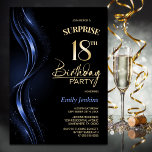 Surprise Black Blue 18th Birthday Party Invitation<br><div class="desc">This modern black and blue surprise 18th birthday invitation sets the perfect tone for a surprise party. Easily personalise your invitation with the guest of honour's name, party details, and venue information in just a few clicks. You will be able to create a night filled with love, laughter, and cherished...</div>