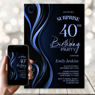 Surprise Black Blue 40th Birthday Party Invitation