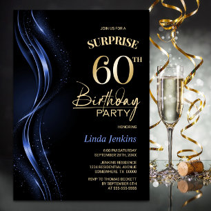 Surprise Black Blue 60th Birthday Party Invitation