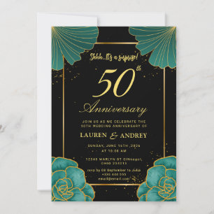 Surprise Black & Gold 50th Wedding Anniversary Invitation