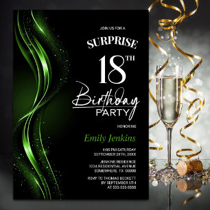 Surprise Black Green 18th Birthday Party Invitation