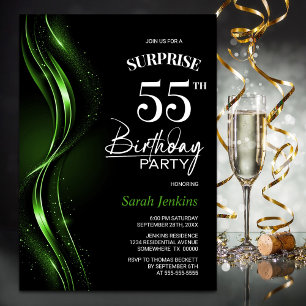 Surprise Black Green 55th Birthday Party Invitation