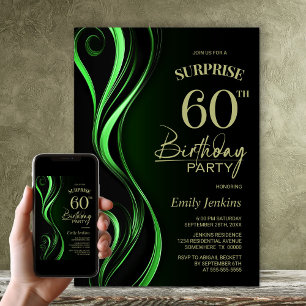 Surprise Black Green 60th Birthday Party Invitation
