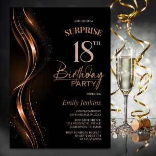 Surprise Black Orange 18th Birthday Party Invitation