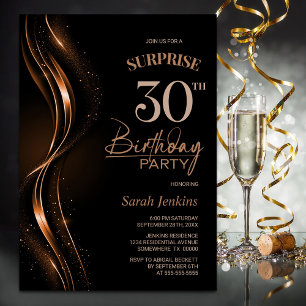 Surprise Black Orange 30th Birthday Party Invitation