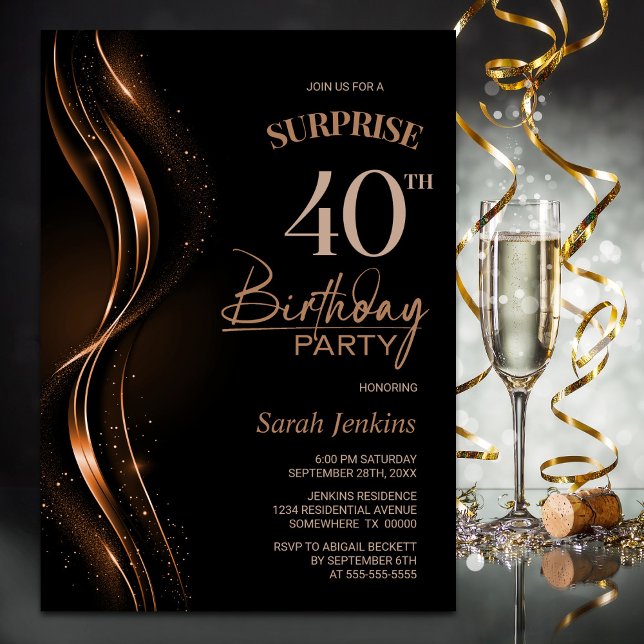 Surprise Black Orange 40th Birthday Party Invitation (Creator Uploaded)