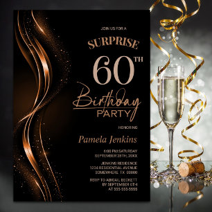Surprise Black Orange 60th Birthday Party Invitation