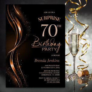 Surprise Black Orange 70th Birthday Party Invitation