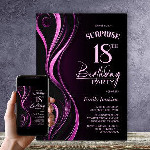 Surprise Black Pink 18th Birthday Party Invitation