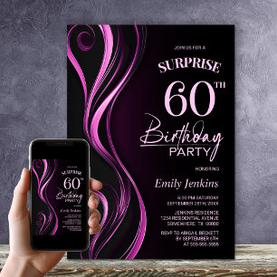 Surprise Black Pink 60th Birthday Party Invitation