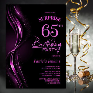 Surprise Black Pink 65th Birthday Party Invitation